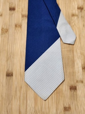Vintage Clark's Good Clothes Kipper Blue Silver Striped Mens Tie L 53.75 W 4.5/8