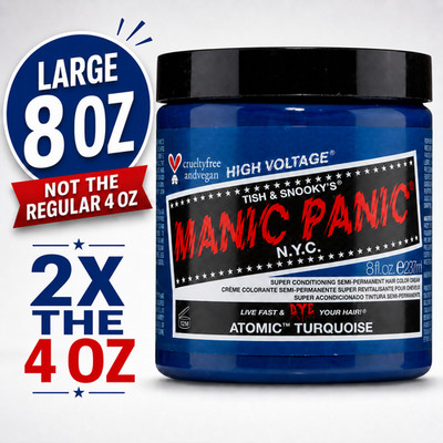 MANIC PANIC Atomic Turquoise Hair Dye Large 8oz Jar Semi Permanent Vegan Blue