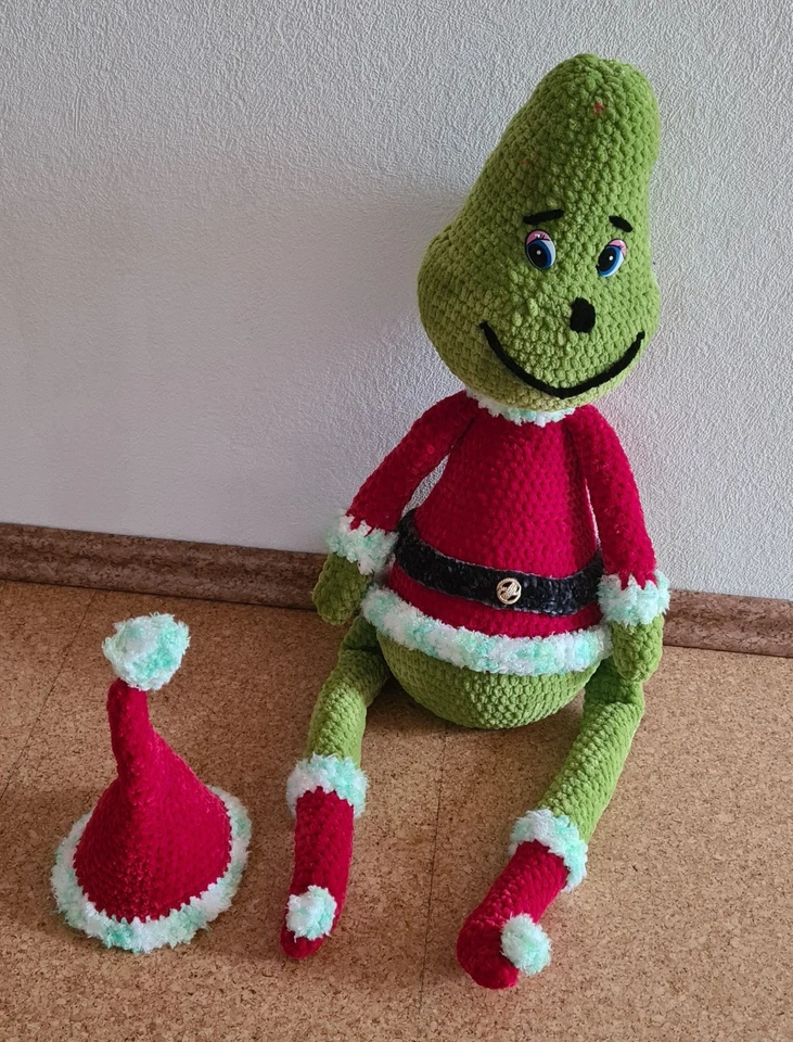Kuscheltier,Handarbeit, Häkelarbeit, Gehäkelter Grinch ca 83 cm - Bild 2 von 3