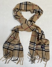 Nova Plaid Cashmere Scarf 12 X 72 Made In Scottland Beige Black Fringe