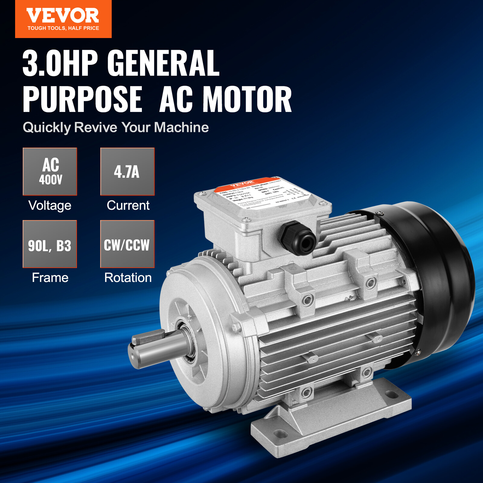 Moteur électrique 400V CA VEVOR triphasé 2,2kW pour pompe et compresseur