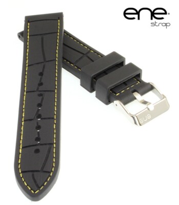 Premium ene strap Silikon Uhrenarmband Modell Silikon-Kroko schwarz-gelb 24 mm