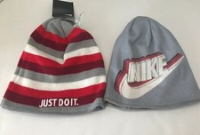 Nike Youth Reversible Knit Beanie Hat Stripe/Grey NWT