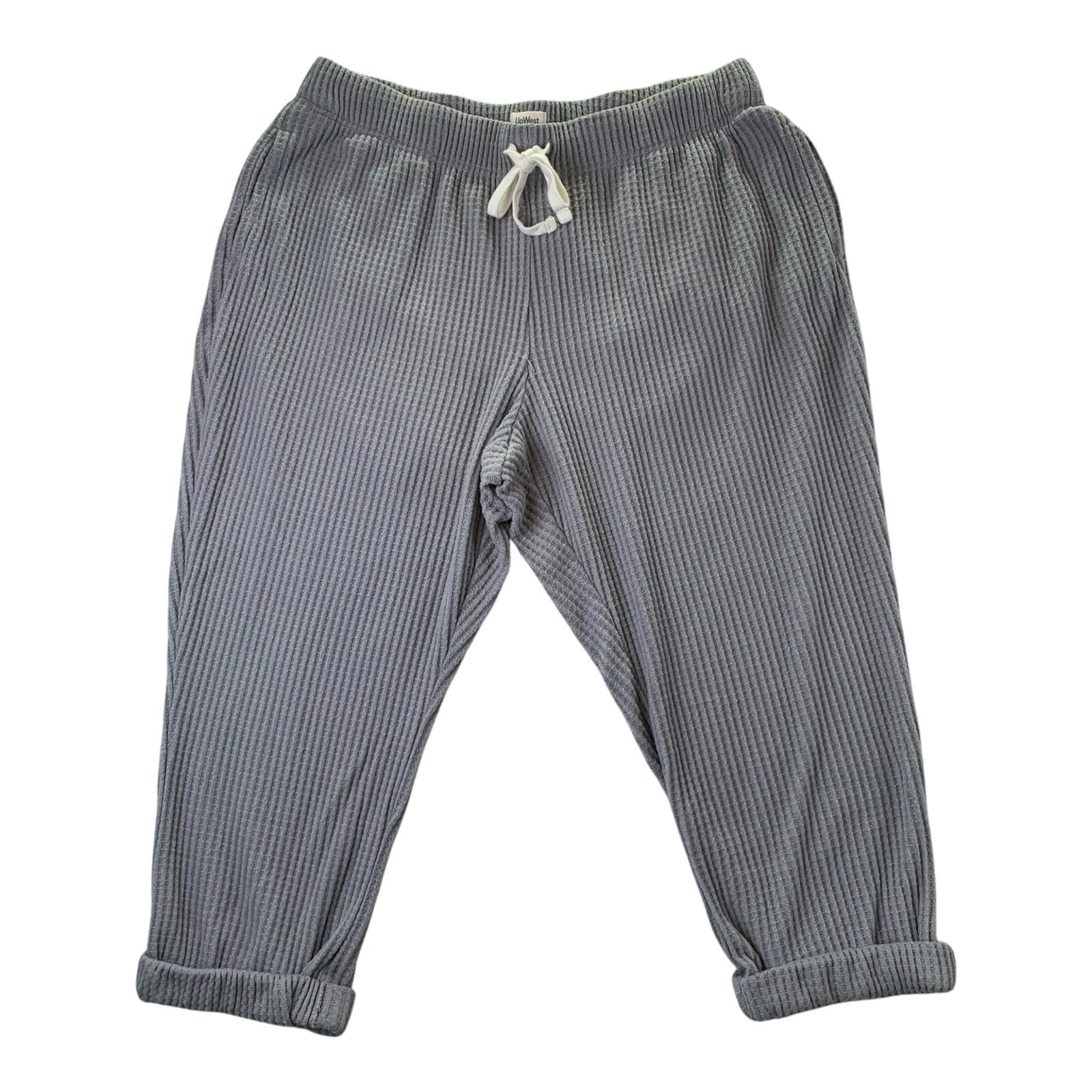 UpWest Women's Cropped Waffle Lounge Pant Capri Gray Comfort Soft