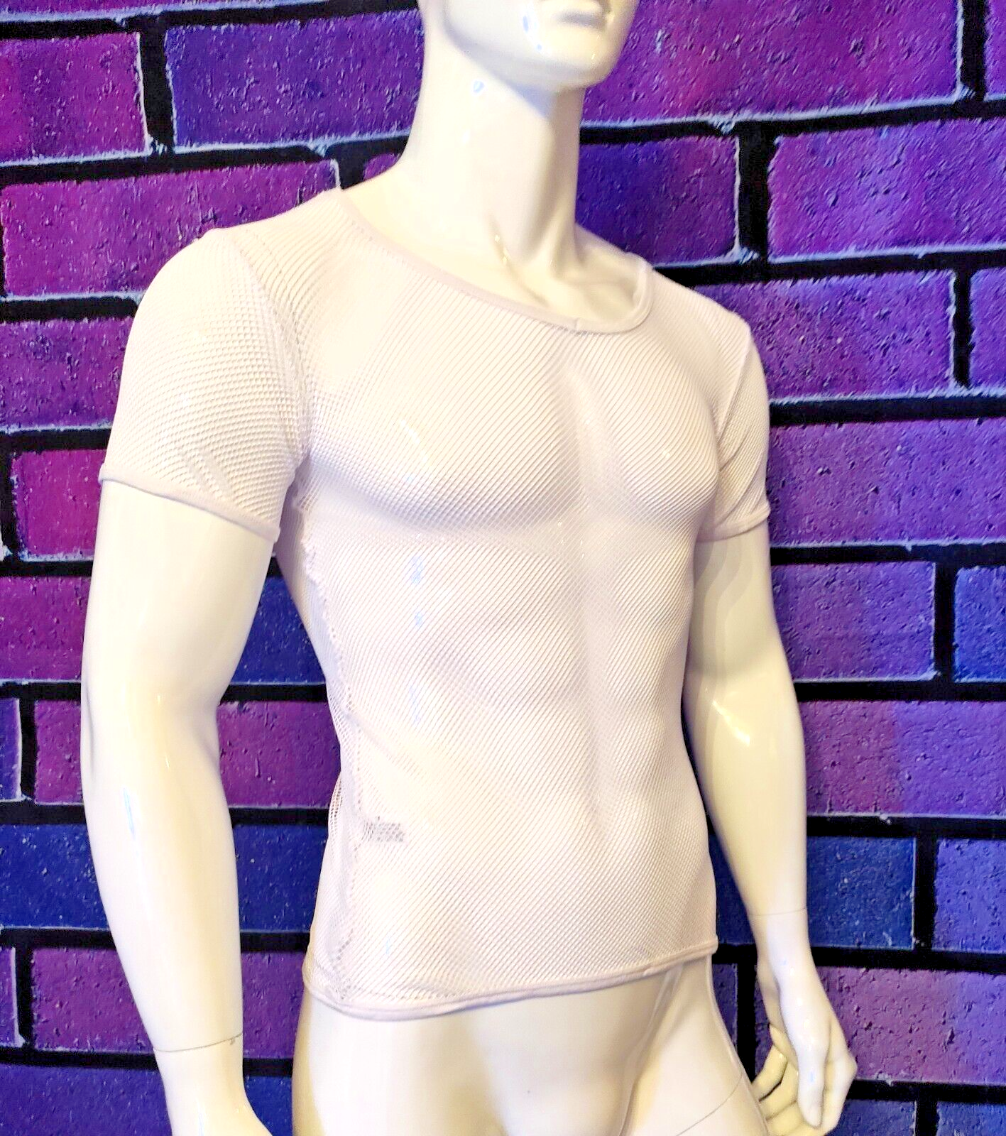 ALTRA NUOVO! Camicia a rete maniche corte uomo shirt top super soft stretch sexy collo a V white taglia 1