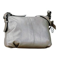 Coach Metallic Silver Gray Leather Shoulder Bag