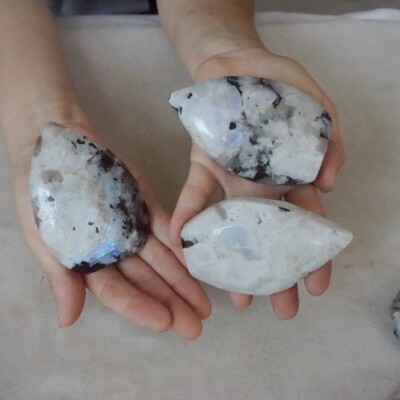 10Pcs 4LB Natural Blue Moonstone & Black Tourmaline Crystal Flame Point Healing