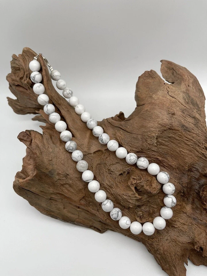 Natürliche weiße Howlith-Stein-Halskette mit runden Perlen in AAA-Qualität... - Bild 3 von 4