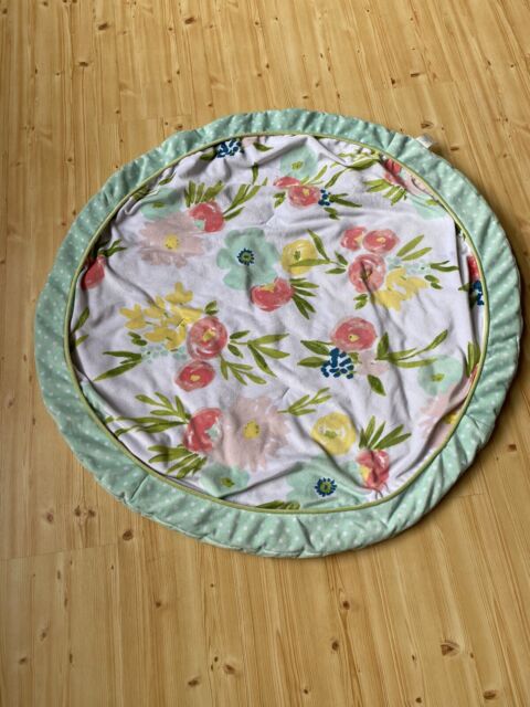 Cloud Island Floral Round Play Mat Mint Green Pink 33” nap pad baby