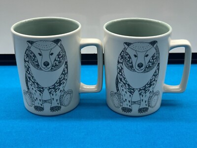Starbucks Polar Bear Coffee Mugs  12 oz White 2017 Mosaic Aqua Colored Interior