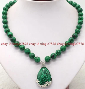 Naturel 10mm Collier pendentif de perles rondes en pierre gemme de malachite verte 20" AAA