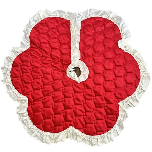 Vintage Christmas Tree Skirt 46” Handmade Quilted Country Farmhouse