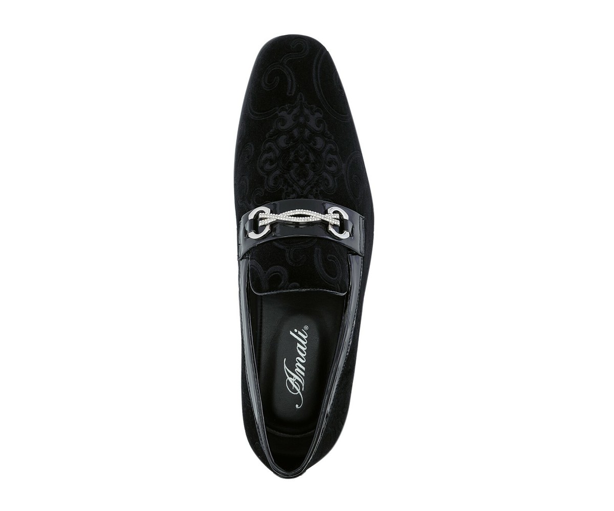 Amali Men\'s Black Jano paisley Embossed Velvet Loafers Trim Slip On Tuxedo Shoes Amali Velvet Embossed Paisley Men main image 4