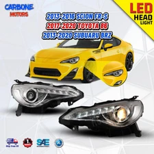 For 13-16 Scion FR-S LED Headlights Projector DRL Front Lamps 1Pair Chrome/Clear