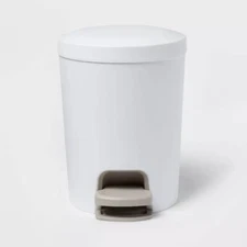 1.6gal Round Step Trash Can : Small Bathroom Bin, Textured White Finish
