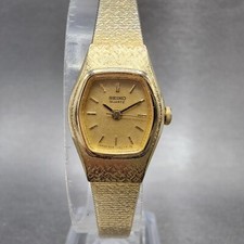 Seiko Watch Women 16mm Gold Dial Gold Tone Hexagon 2C21-5149 New Batt A1 Vintage