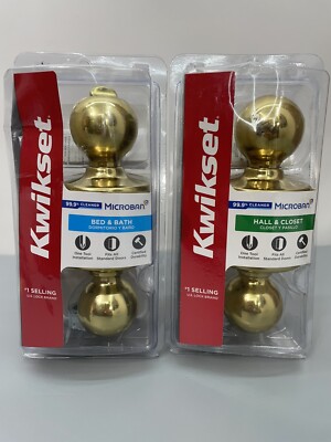 Kwikset Microban Brass Round Door Knobs, 1 Hall and Closet, 1 Bed and Bath