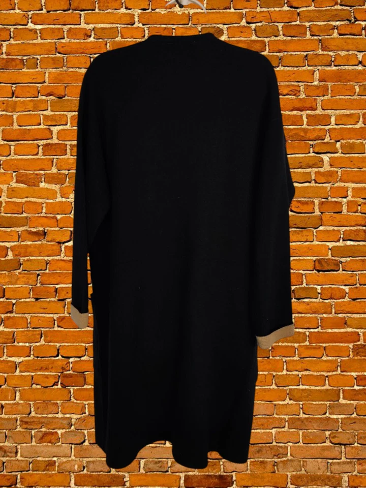 СКЛАД ЧЕРНЫЙ КАРДИГАН ДЖЕМПЕР СРЕДНИЙ ШЕРСТИ ХЛОПОК ЖЕНЩИН UNFASTENED КАРМАНЫ - Изображение 3 из 4