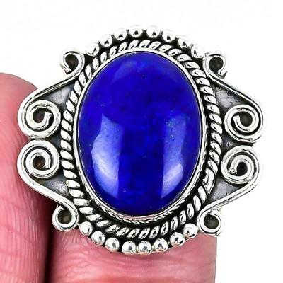 Hals Chakra natürlicher Lapislazuli Sterlingsilber Cluster Ring Schmuck Größe 7