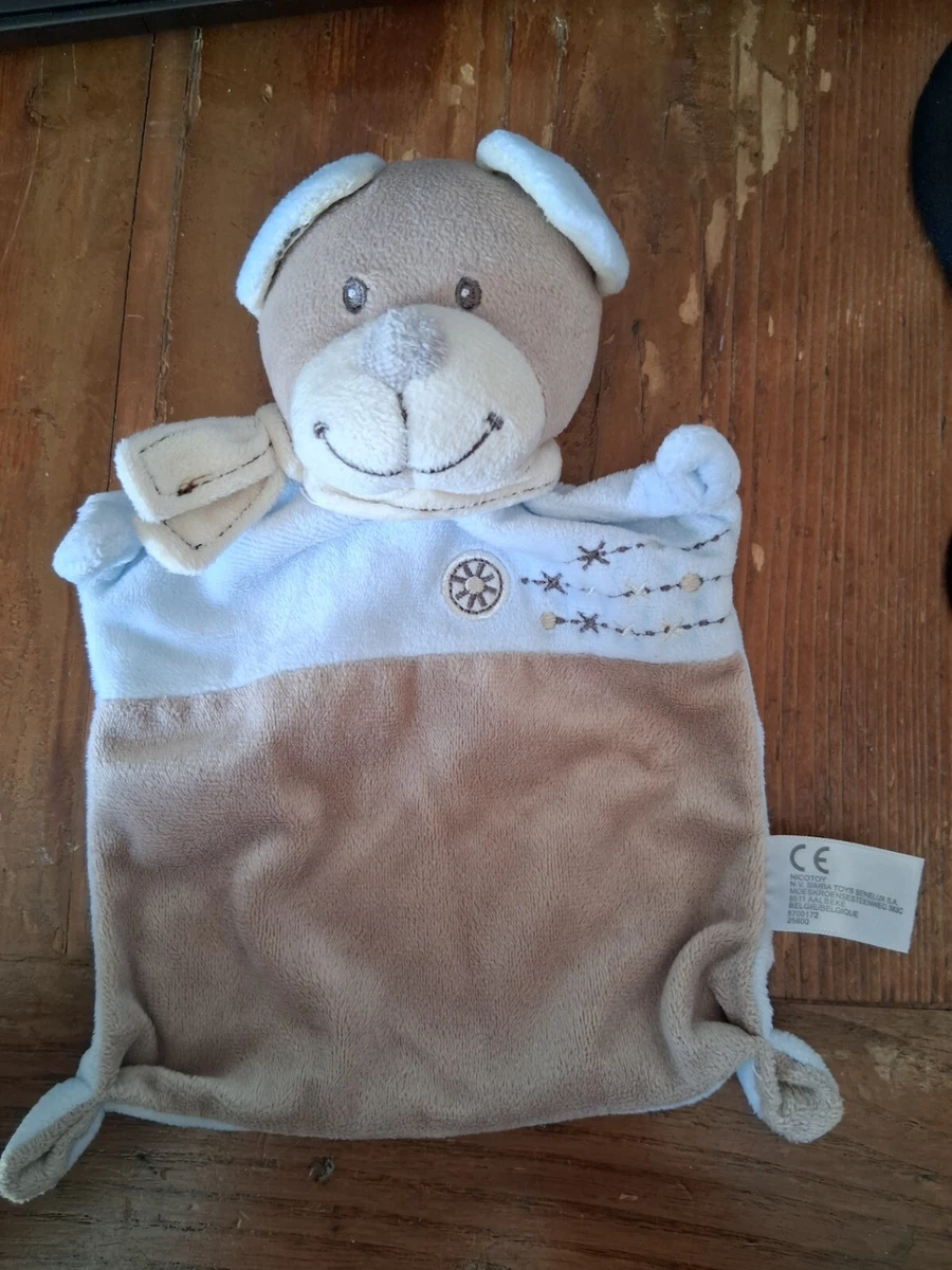 Doudou chien blanc crème et bleu marine Nicotoy destockage soldes