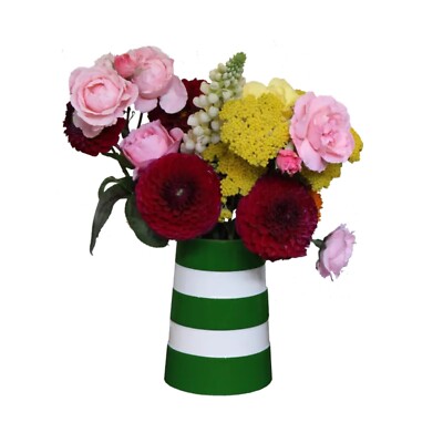 Vase: Cornishware Medium Cornish Clay Made Lighthouse Striped Vase, Adder Green