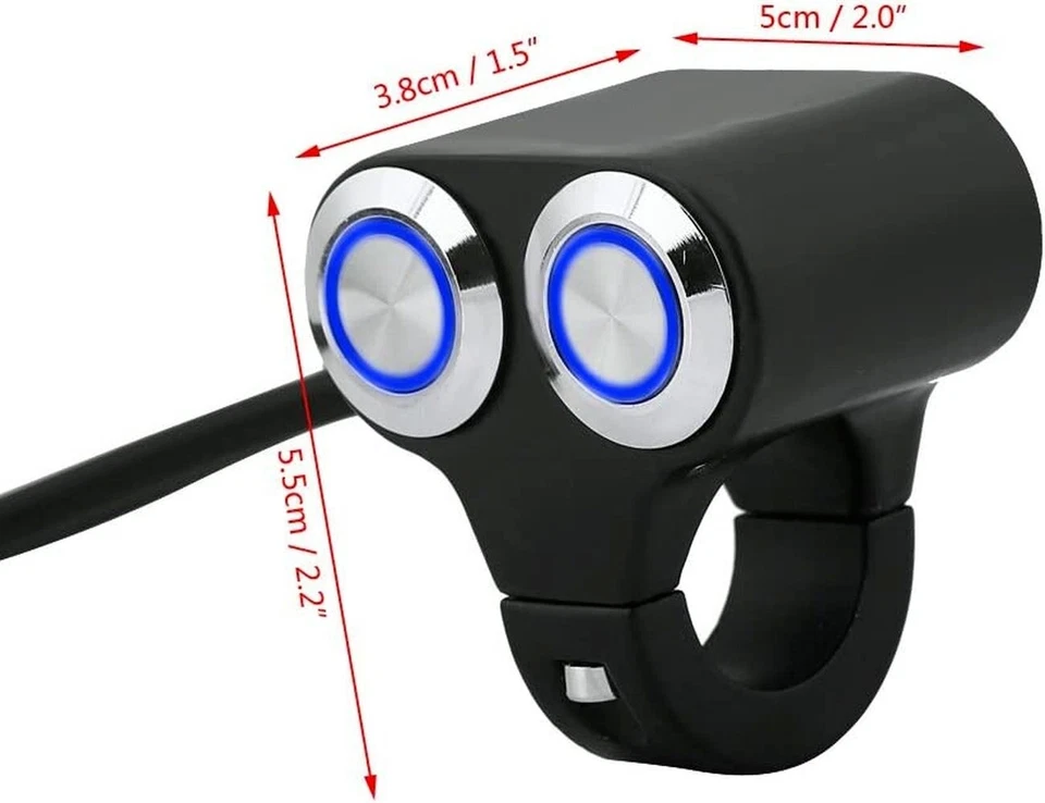 Farol guidão motocicleta 12V 22mm 7/8"" farol ponto de neblina interruptor liga/desliga duplo - Imagem 3 de 4