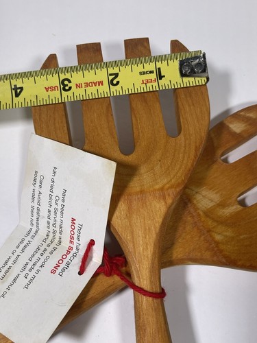 Juego de 2 tenedores ensalada vintage de cucharas de alce de madera Kootenay hechas a mano NUEVO - Imagen 7 de 12