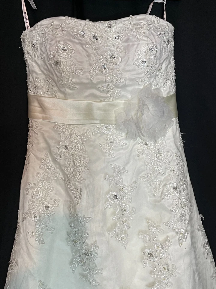 Lace Crystals Strapless Corset  Floral Flowers Ivory Bridal Gown Wedding Dress M - Image 4 of 4