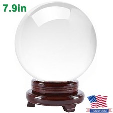 200MM Clear Crystal Ball 7.9In Meditation Ball Glass Sphere Photo Prop w/ Stand