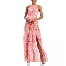 Eliza J Reverse Halter Floral Maxi Dress Women's Pink Size 8