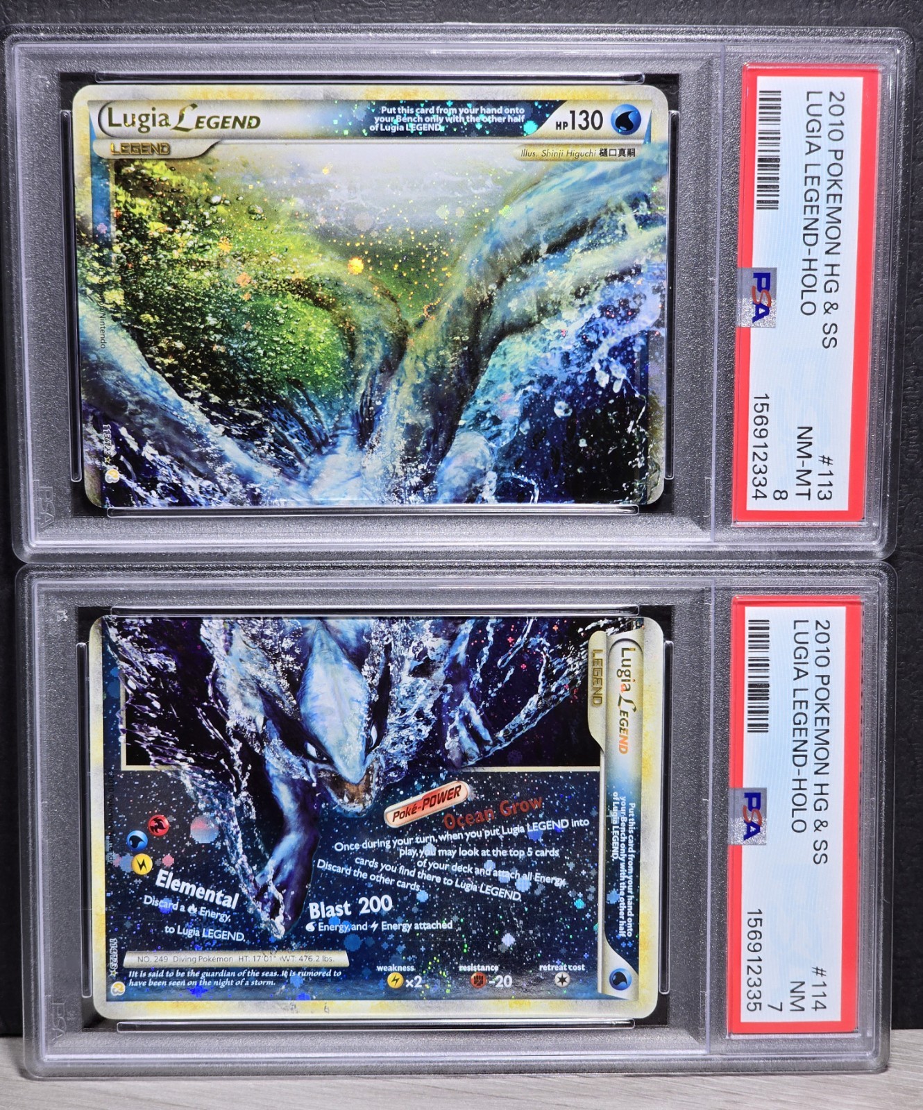 2010 Pokemon Lugia LEGEND #113 #114 HeartGold SoulSilver PSA 7 8 Sequential Swir