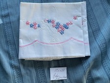 sweet wh pr cotton BED PILLOWCASES hand embroidered flowers Vint NU 18x28