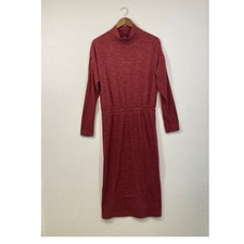 Old Navy Ribbed Mock Neck Long Sleeve Smocked Waist Midi Dress Red Size M