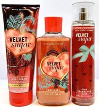 Bath  Body Works Velvet Sugar Fine Fragrance Mist, Body Wash  Body Cream-3 Pc.
