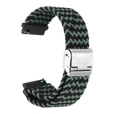 18mm Braided Nylon Watch Strap, Steel Buckle, Black Green