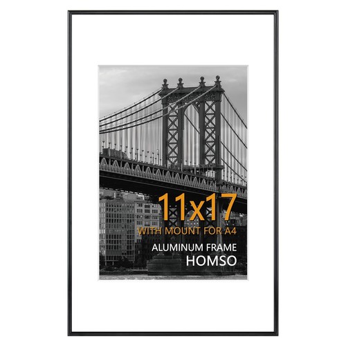 11x17 Metal Picture Poster Frame, Display Pictures A4 with Mat or 11x17 Witho...