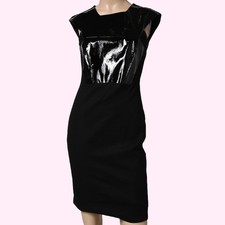 MASON Black Leather Contrast Panel Sleeveless Mini Dress