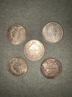 Lot de 5 pièces de 10 francs Hercule en argent - Photo 1/3