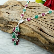 Grapes Bunch 925 Sterling Silver Y Necklace - Mix Gemstones Handmade Jewelry