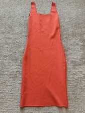 House of Harlow 1960 Vibrant Coral Ribbed Sleeveless Bodycon Midi Dress L