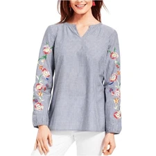 Talbots Embroidered Stripe Popover Shirt Sz L