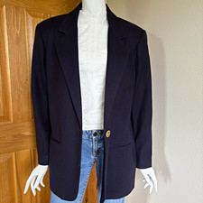 Sag Harbor Women  s 14 Navy Wool Blazer Single-Breasted One-Button Notch Lined