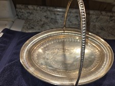 Vintage Oval Silver Plate Basket Pedestal  Folding Handle Estate Find Signed