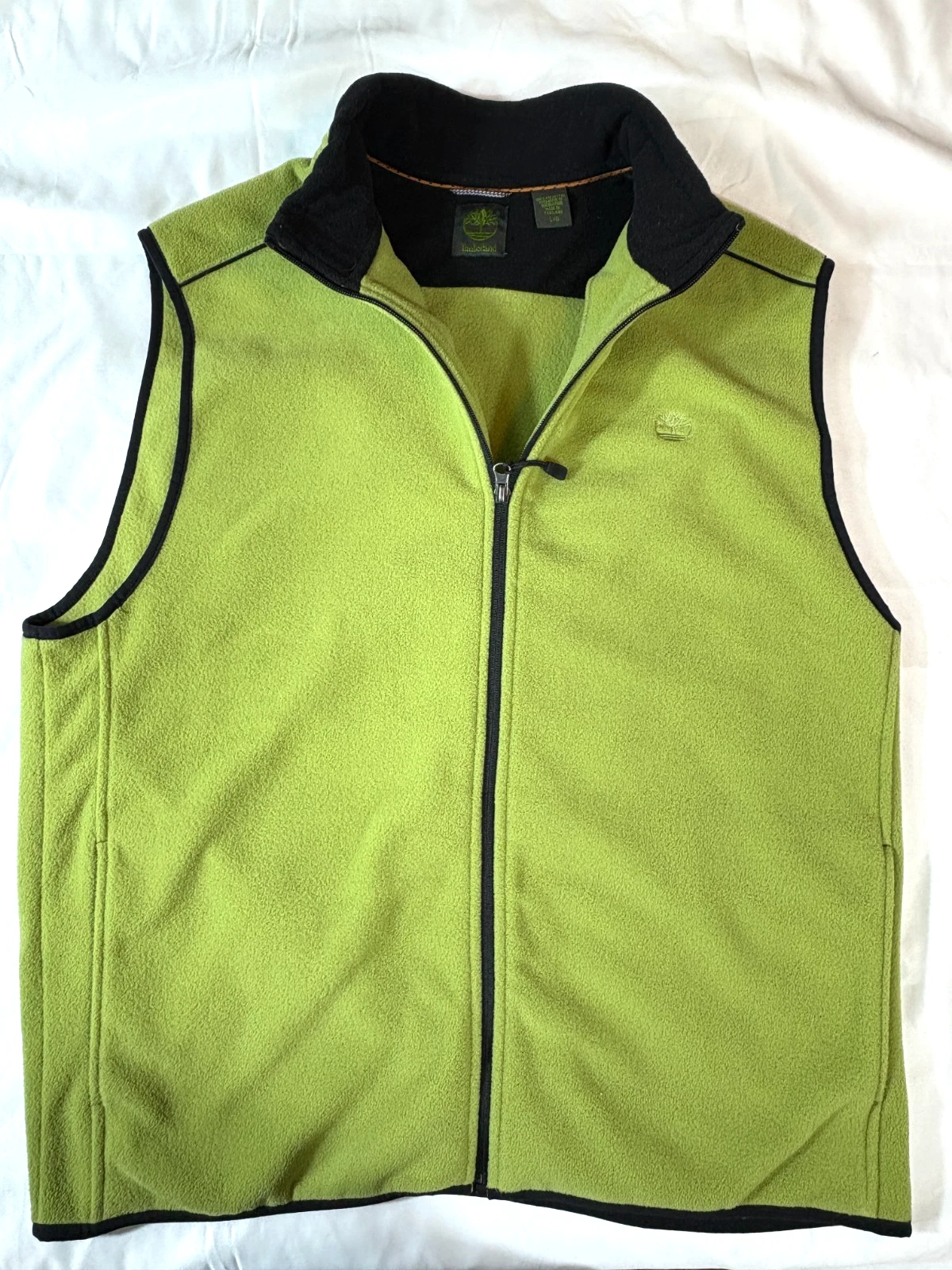 TIMBERLAND MENS VEST SIZE L CITRON GREEN FULL ZIP FLEECE FRONT POCKETS