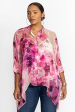 NWT Johnny Was Jade Katia Oversized Pink Purple Floral Silk Blouse Sz L XL 295