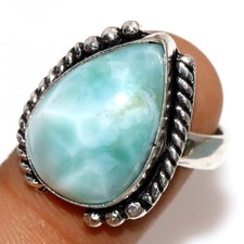 925 Silver Plated Larimar Ring US 6 Valentine Gifts Limited Stock Deal GW