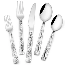 Hammered Silverware Set, 40-Piece Stainless Steel Square Flatware Set for 8, ...