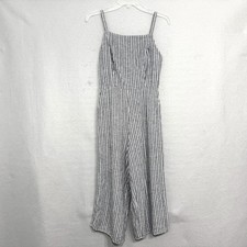 Old Navy Striped Linen Jumpsuit Womens Size S Blue White Coastal Summer Wide Leg