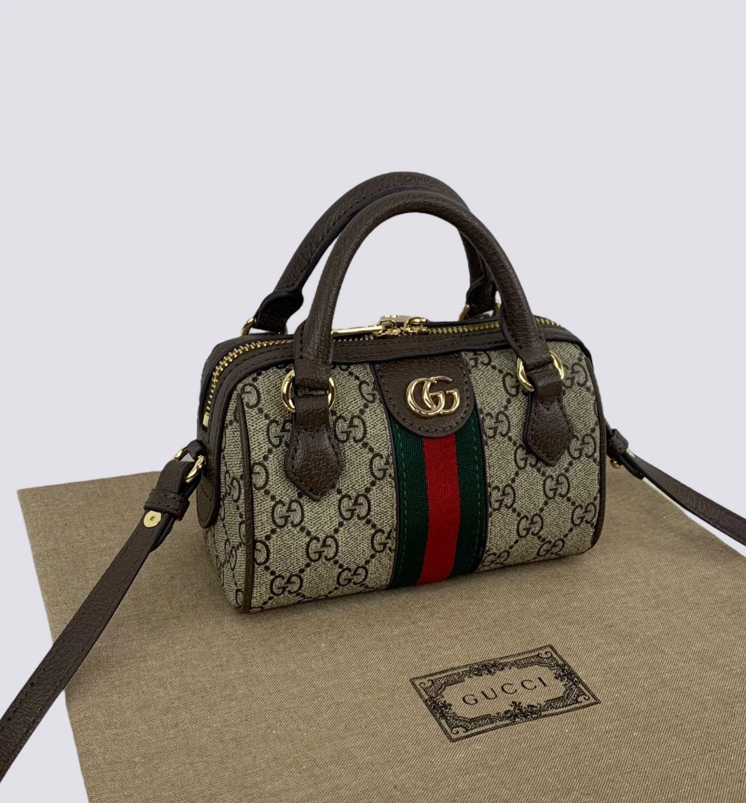 Gucci GG Monogram Ophidia Top Handle & Shoulder Super Mini Bag Beige 781490