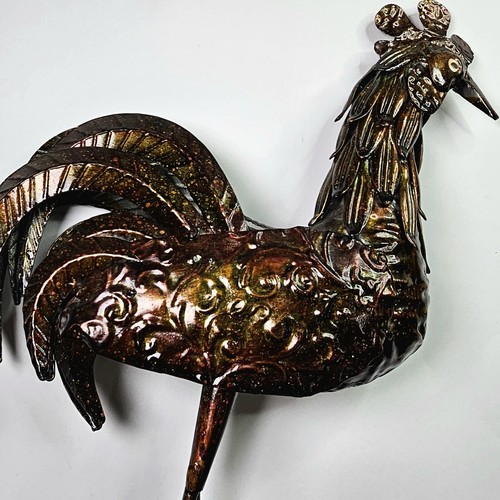 Vintage Standing Rooster Dark Rusty Metal Speckled Stain Brown Copper Décor 16" - Picture 4 of 6